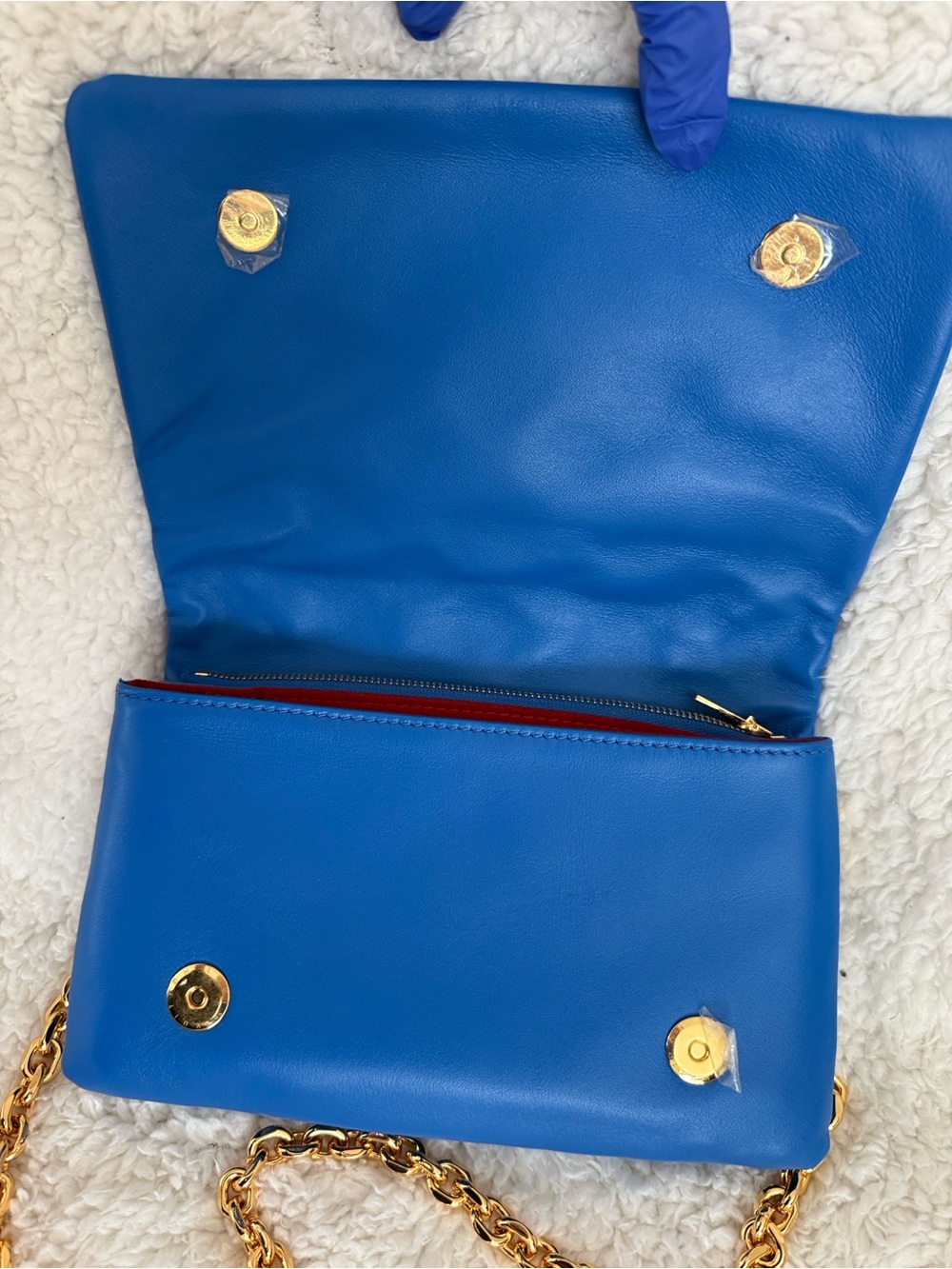 Blue Leather Crossbody Bag with Gold Chain